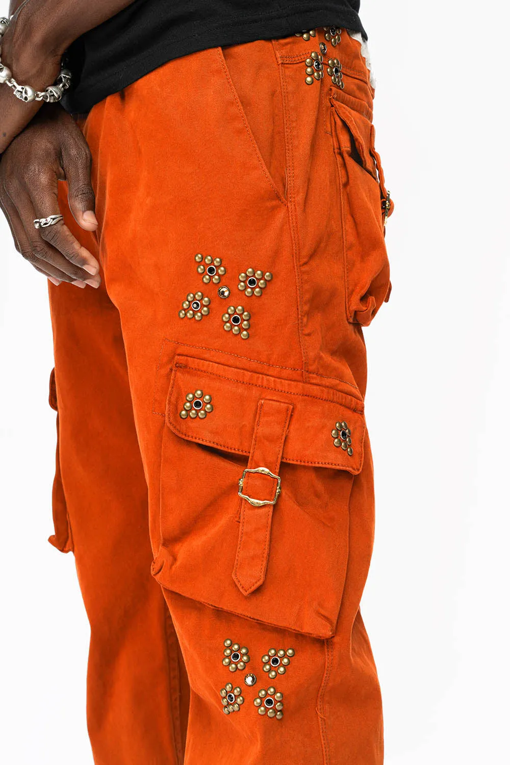 ROBINS NEW MILITARY STYLE CARGO PANTS IN ORANGE WITH WESTERN CRYSTAL MOTIF sold by Robin's Jean product image thumbnail 4