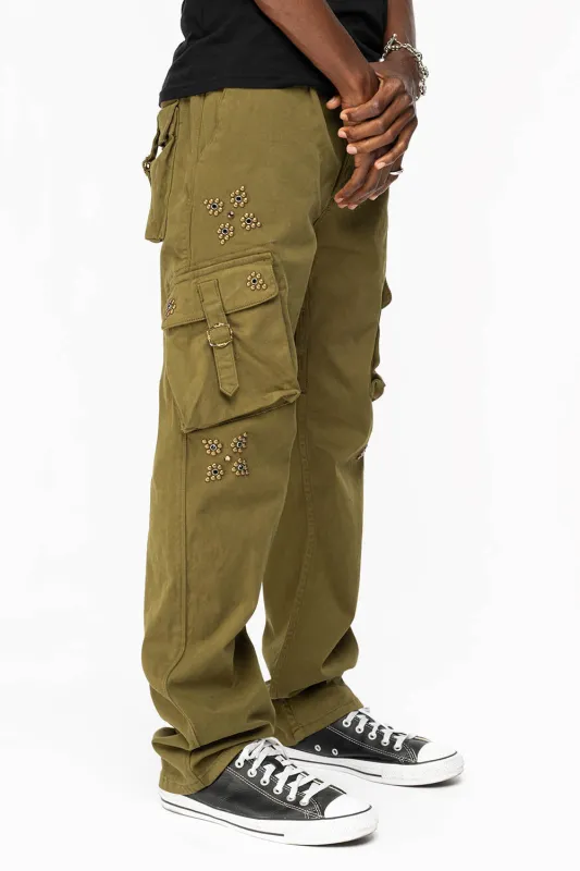 ROBINS NEW MILITARY STYLE CARGO PANTS IN OLIVE  WITH WESTERN CRYSTAL MOTIF sold by Robin's Jean