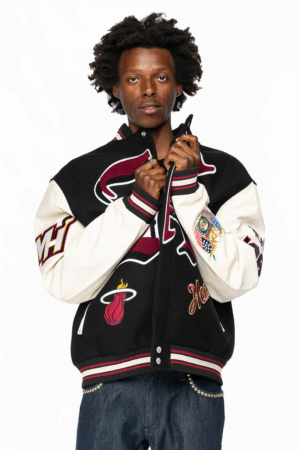 MIAMI HEAT WOOL & LEATHER OLD ENGLISH VARSITY JACKET BLACK sold by Robin's Jean product image thumbnail 3
