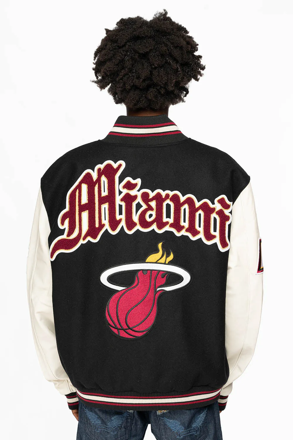 MIAMI HEAT WOOL & LEATHER OLD ENGLISH VARSITY JACKET BLACK sold by Robin's Jean product image thumbnail 2