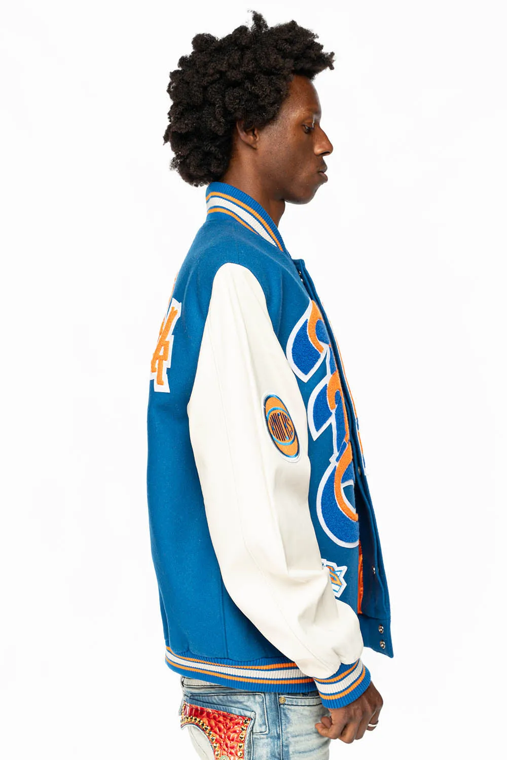 NEW YORK KNICKS WOOL & LEATHER VARSITY JACKET BLUE sold by Robin's Jean product image thumbnail 4