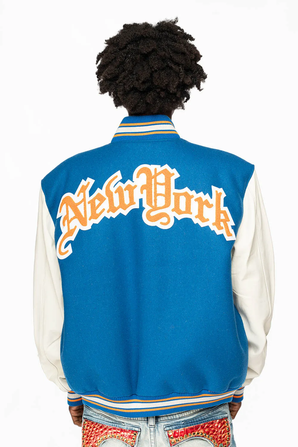 NEW YORK KNICKS WOOL & LEATHER VARSITY JACKET BLUE sold by Robin's Jean product image thumbnail 2