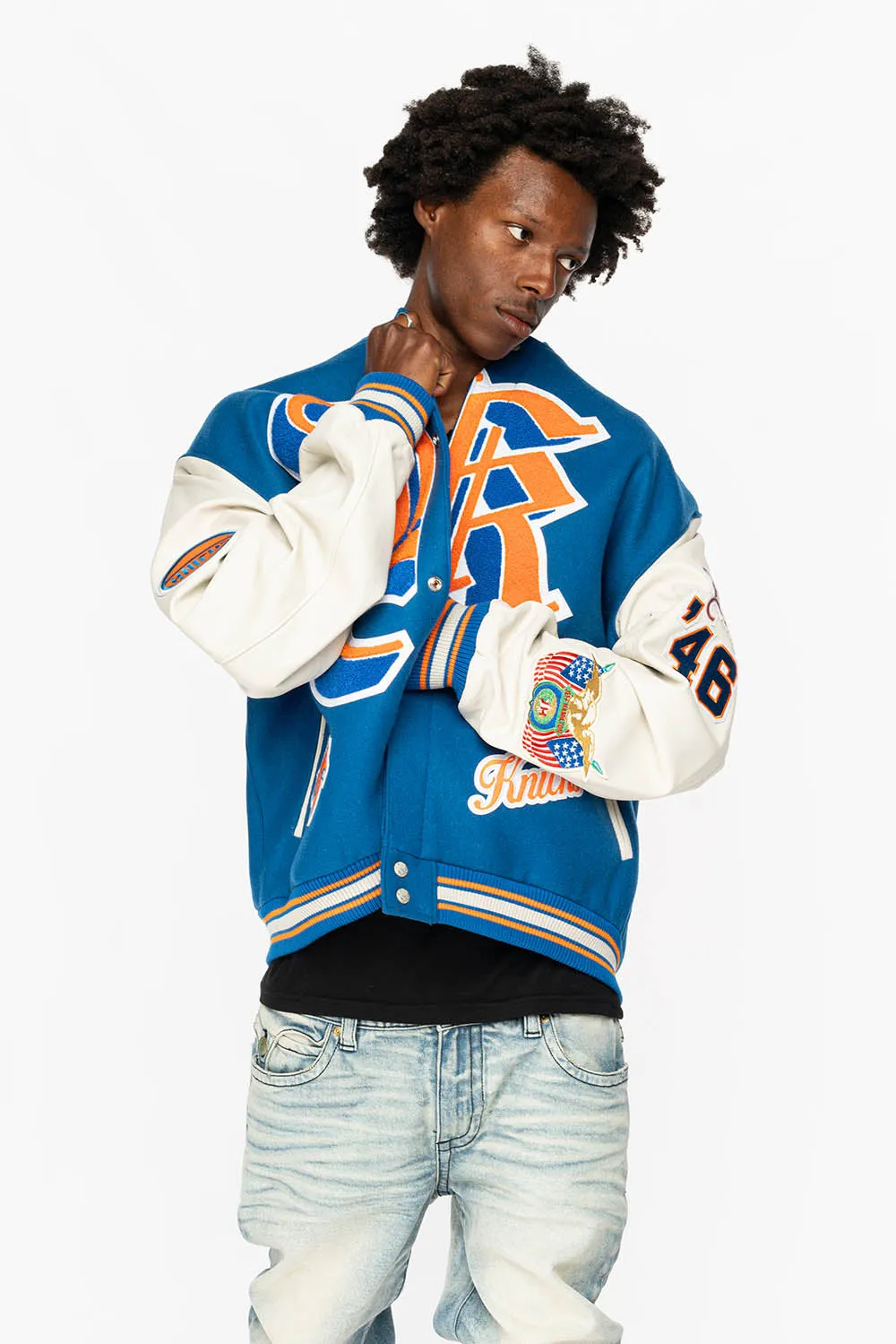 NEW YORK KNICKS WOOL & LEATHER VARSITY JACKET BLUE sold by Robin's Jean product image thumbnail 5
