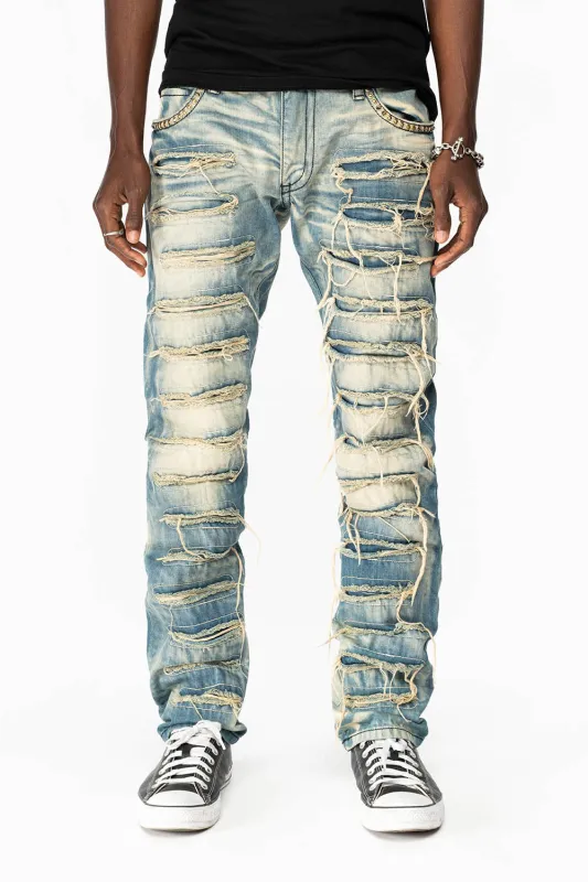 ROBIN'S NEW VINTAGE EDITION RIPPED JEANS WITH SMOKEY TOPAZ CRYSTALS IN OMAHA WASH sold by Robin's Jean