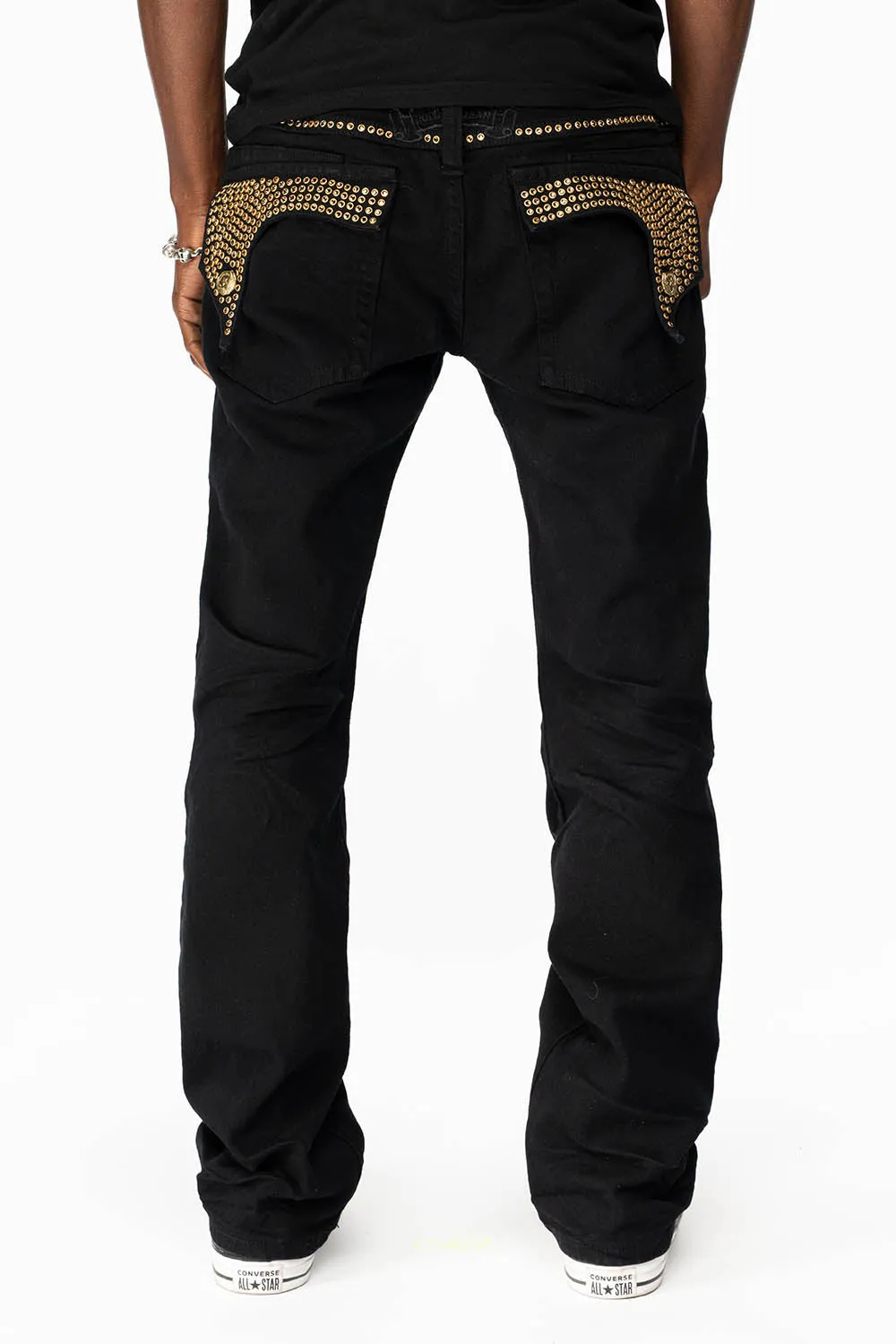 KILLER FLAP MENS STRAIGHT LEG JEAN IN BLACK FULLY EMBELLISHED WITH SMOKEY TOPAZ CRYSTALS sold by Robin's Jean product image thumbnail 5