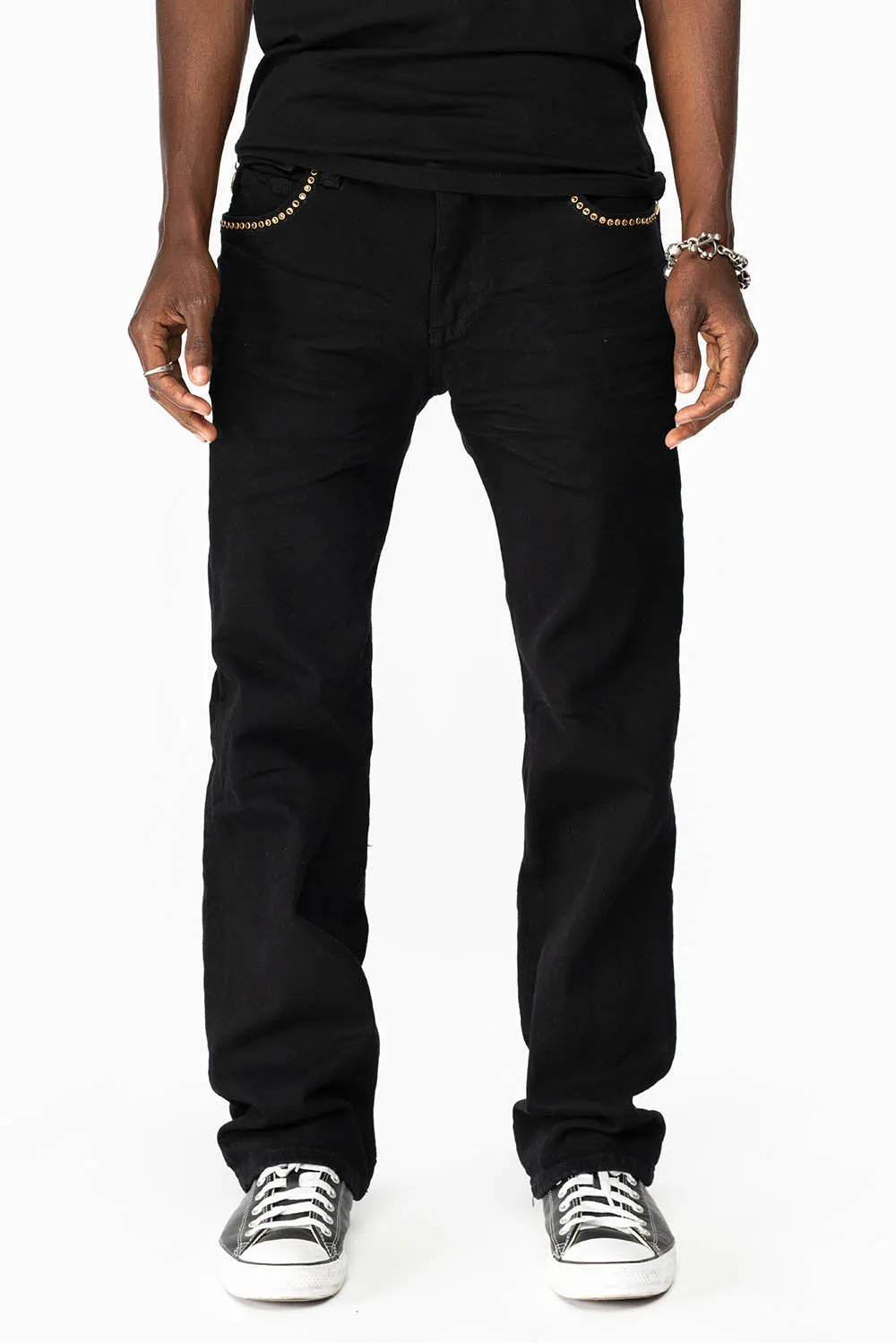 KILLER FLAP MENS STRAIGHT LEG JEAN IN BLACK FULLY EMBELLISHED WITH SMOKEY TOPAZ CRYSTALS sold by Robin's Jean product image thumbnail 3