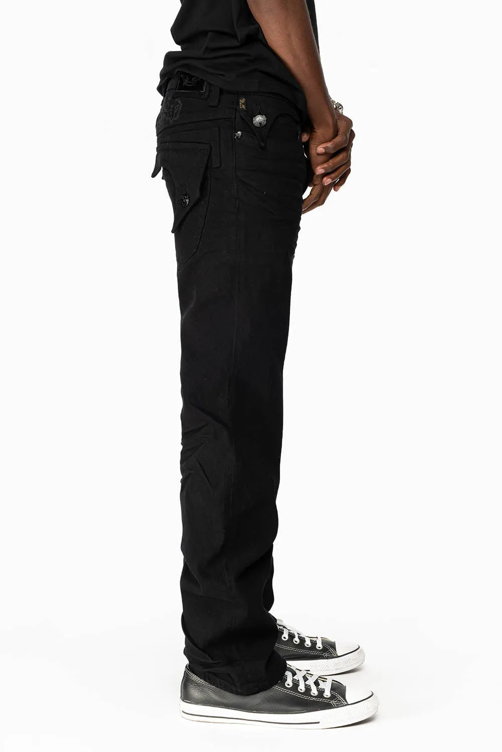 KILLER FLAP MENS STRAIGHT LEG JEAN IN PURE BLACK sold by Robin's Jean product image thumbnail 3