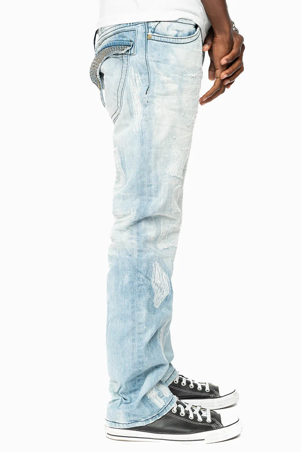 ROBIN'S REPAIRED JEANS IN 5D LIGHT BLUE WASH WITH CLEAR DIAMOND CRYSTALS sold by Robin's Jean product image thumbnail 4
