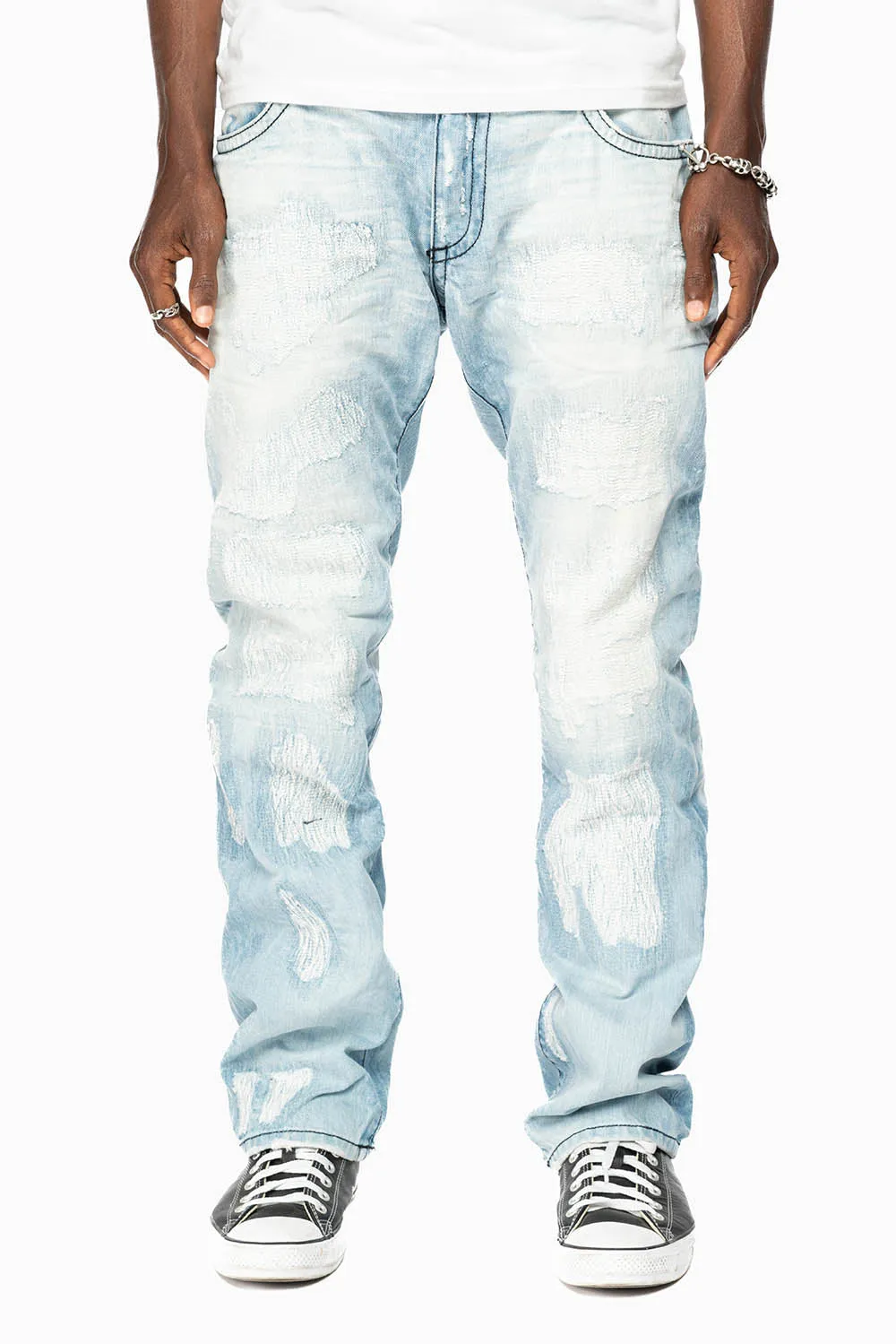 ROBIN'S REPAIRED JEANS IN 5D LIGHT BLUE WASH WITH CLEAR DIAMOND CRYSTALS sold by Robin's Jean product image thumbnail 2