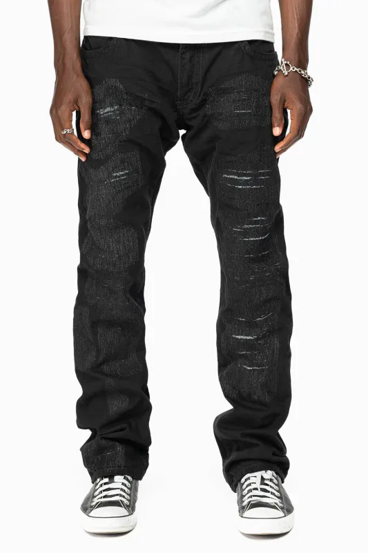 ROBIN'S LIMITED EDITION REPAIRED JEANS IN BLACK WASH WITH BLACK DIAMOND AND JET BLACK CRYSTALS sold by Robin's Jean