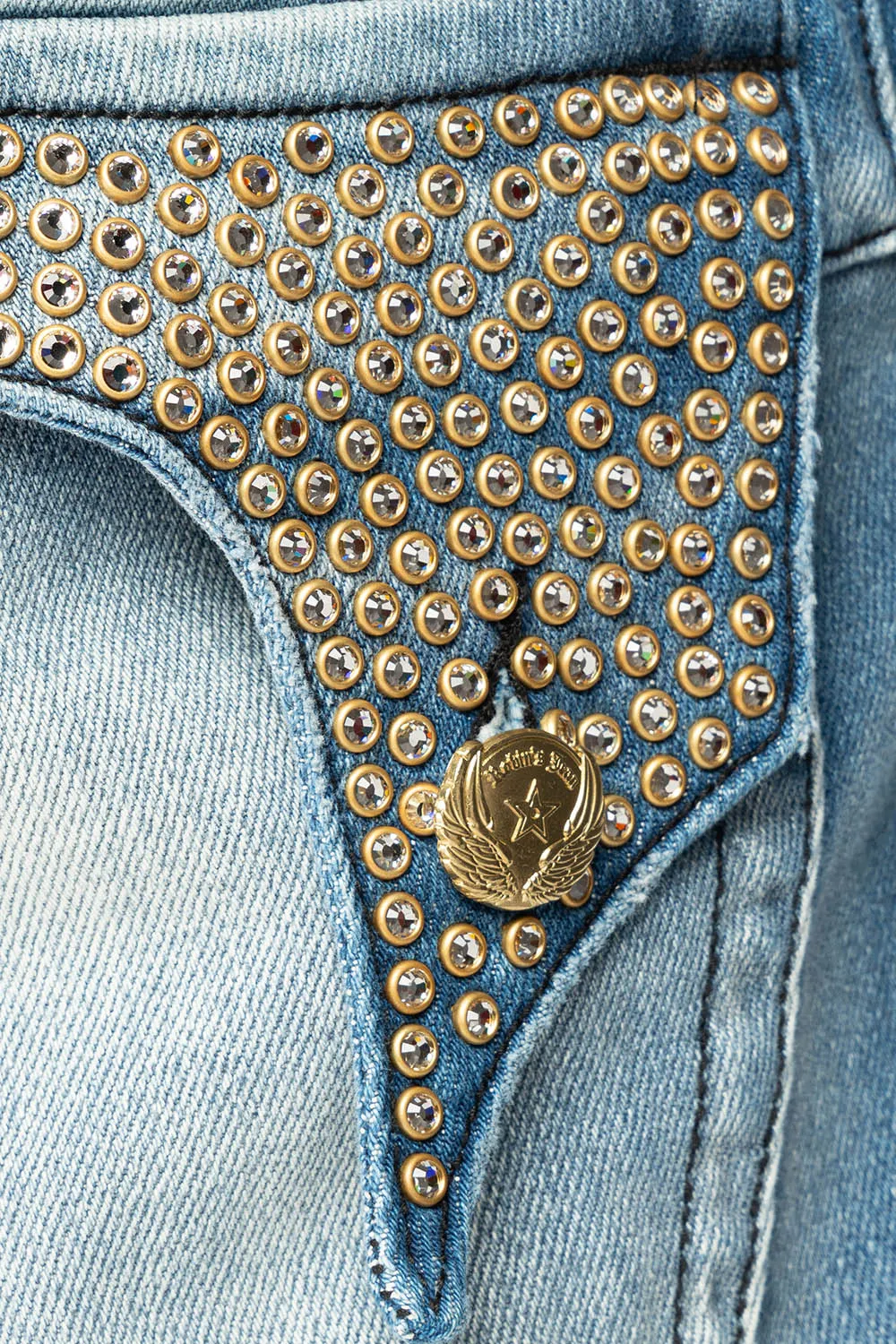 KILLER FLAP MENS STRAIGHT LEG JEAN IN BLUE OMAHA MED FULLY EMBELLISHED WITH CLEAR CRYSTALS sold by Robin's Jean product image thumbnail 2