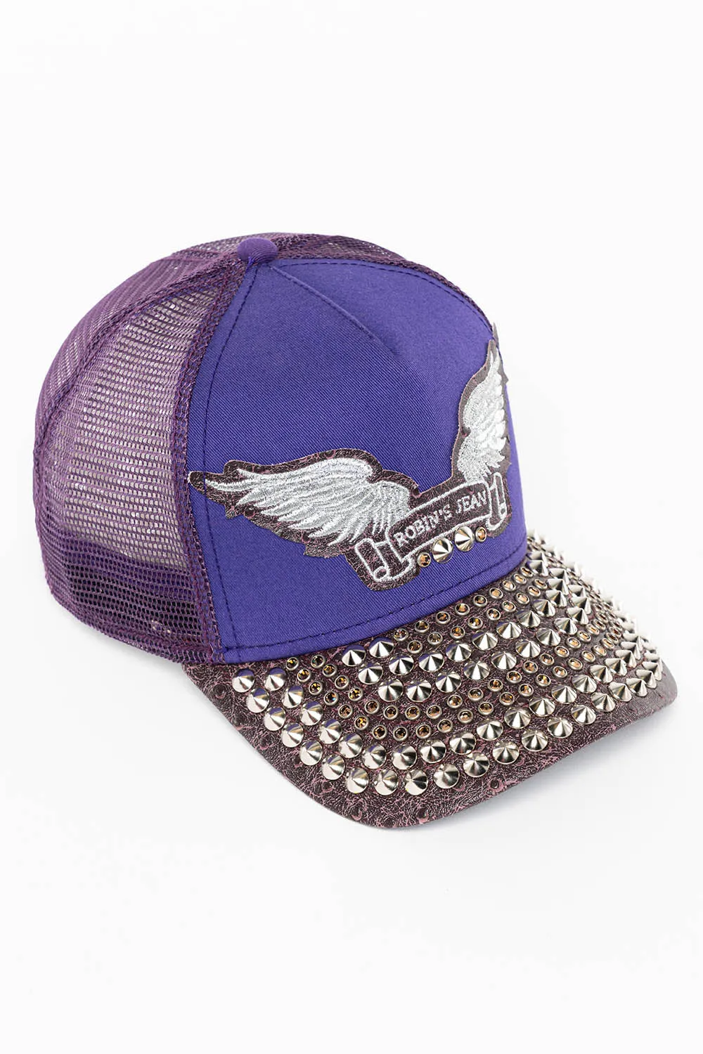 PURPLE/WINE OSTRICH TRUCKER HAT WITH SILVER WING LOGO EMBROIDERY sold by Robin's Jean product image thumbnail 3
