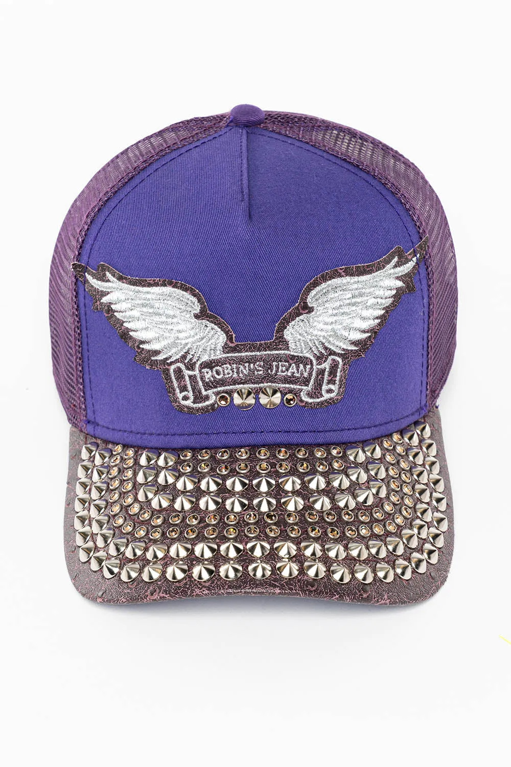 PURPLE/WINE OSTRICH TRUCKER HAT WITH SILVER WING LOGO EMBROIDERY sold by Robin's Jean