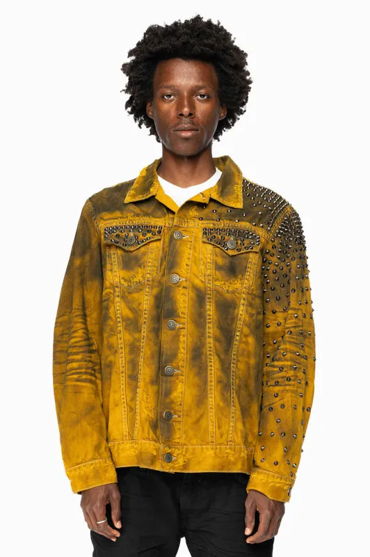 VINTAGE MUSTARD YELLOW JEAN JACKET WITH LIGHT CONTRAST STITCH WITH SPIKES sold by Robin's Jean