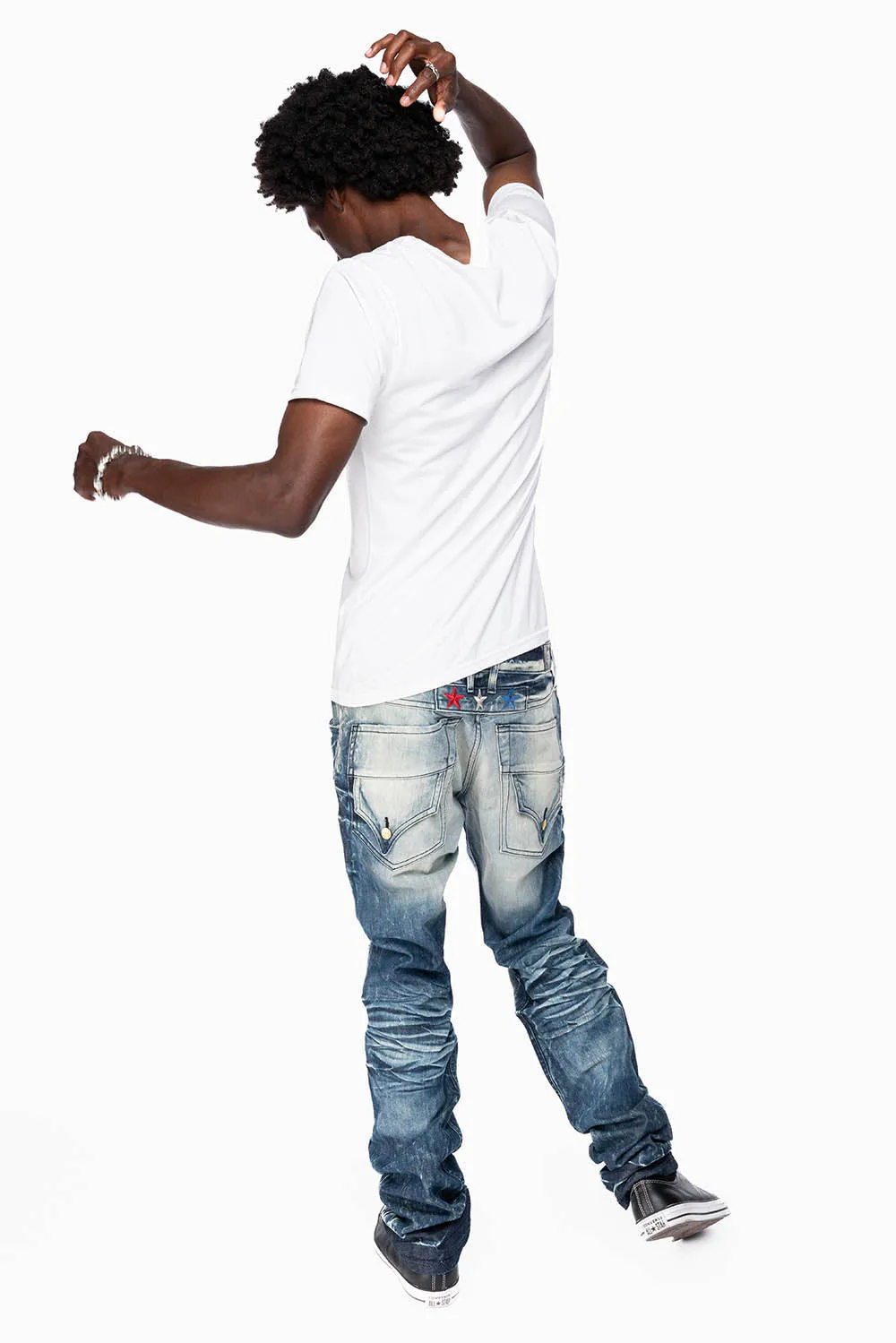 ROBINS RED LABEL LONG FLAP SLIM JEANS IN DARK BLUE BROKEN WASH sold by Robin's Jean product image thumbnail 5