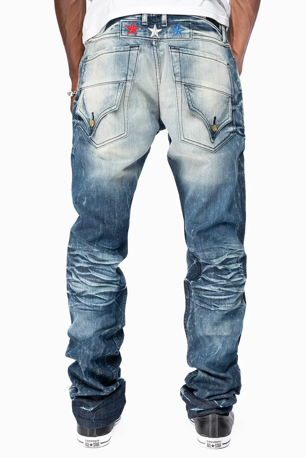 ROBINS RED LABEL LONG FLAP SLIM JEANS IN DARK BLUE BROKEN WASH sold by Robin's Jean product image thumbnail 2