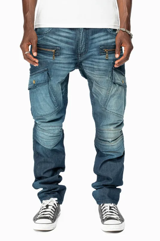 ROBINS RED LABEL BIKER INSPIRED MILITARY PANTS IN DARK BLUE WASH sold by Robin's Jean