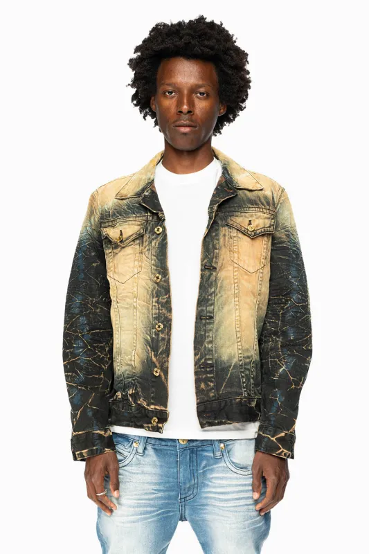MENS DENIM JACKET IN LIGHT YELLOW 4D DARK PERU WASH WITH GOLD WINGS sold by Robin's Jean