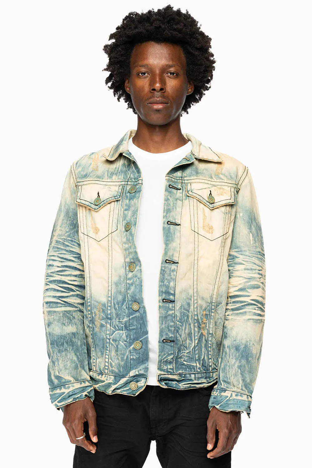 VINTAGE LIGHT BLUE JACKET WITH CONTRAST STITCHING AND BLACK EMBROIDERED LOGO WINGS sold by Robin's Jean