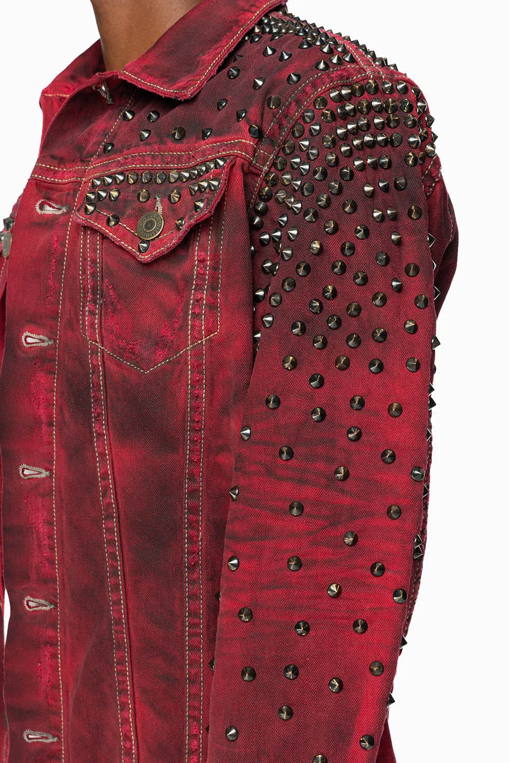 VINTAGE RED JEAN JACKET WITH LIGHT CONTRAST STITCH WITH SPIKES sold by Robin's Jean product image thumbnail 2