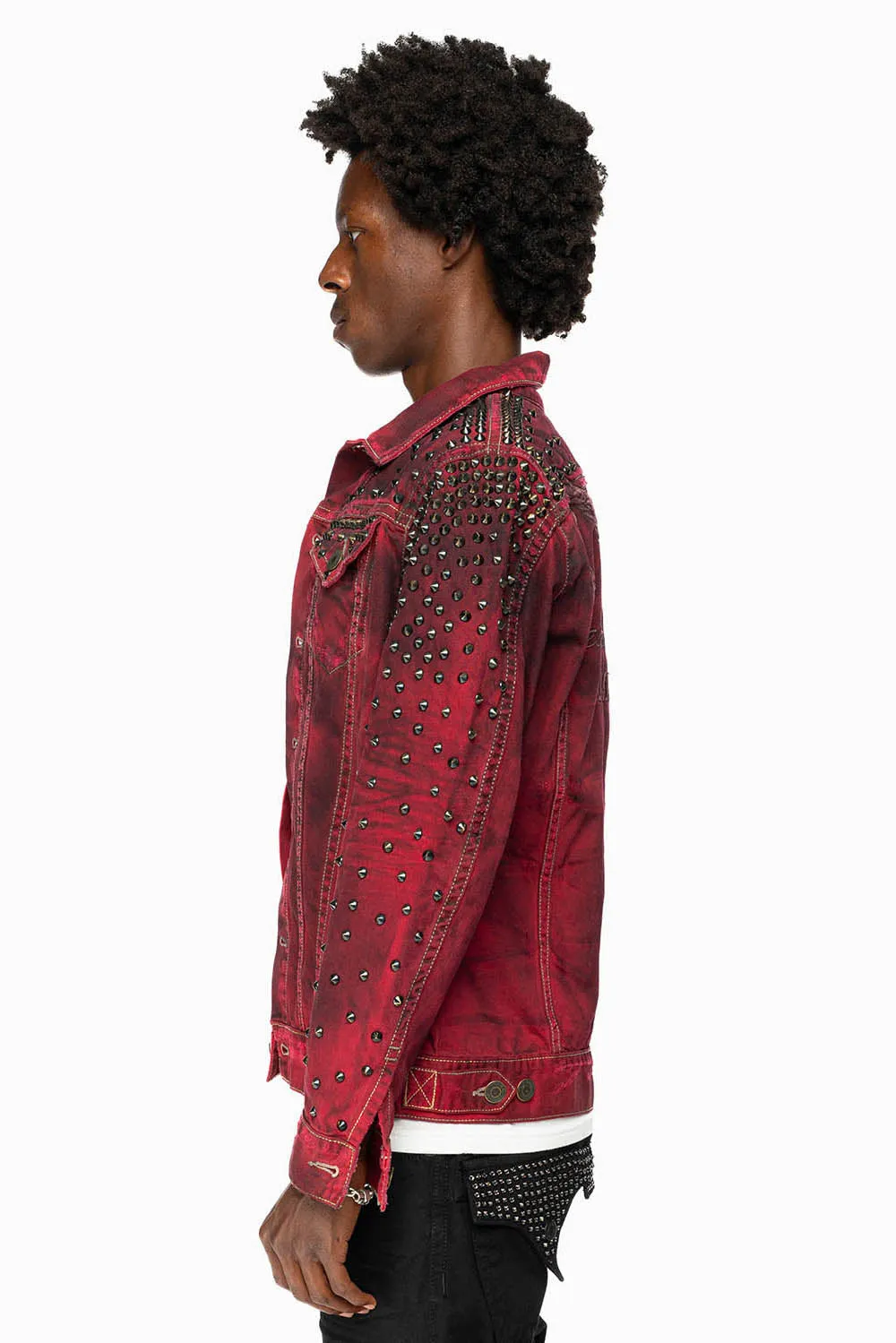 VINTAGE RED JEAN JACKET WITH LIGHT CONTRAST STITCH WITH SPIKES sold by Robin's Jean product image thumbnail 4