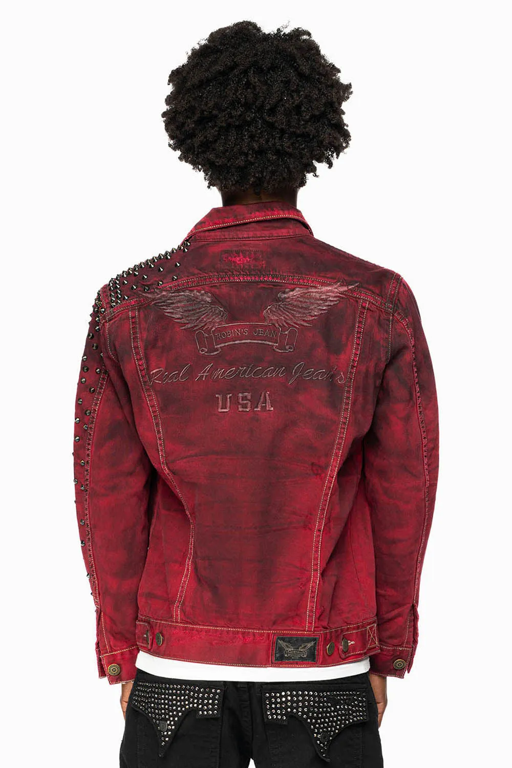 VINTAGE RED JEAN JACKET WITH LIGHT CONTRAST STITCH WITH SPIKES sold by Robin's Jean product image thumbnail 5