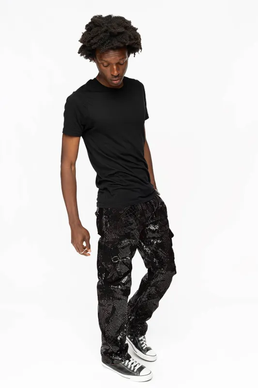 ROBINS NEW MILITARY STYLE CARGO PANTS IN LIZARD BLACK WITH EMBROIDERY sold by Robin's Jean