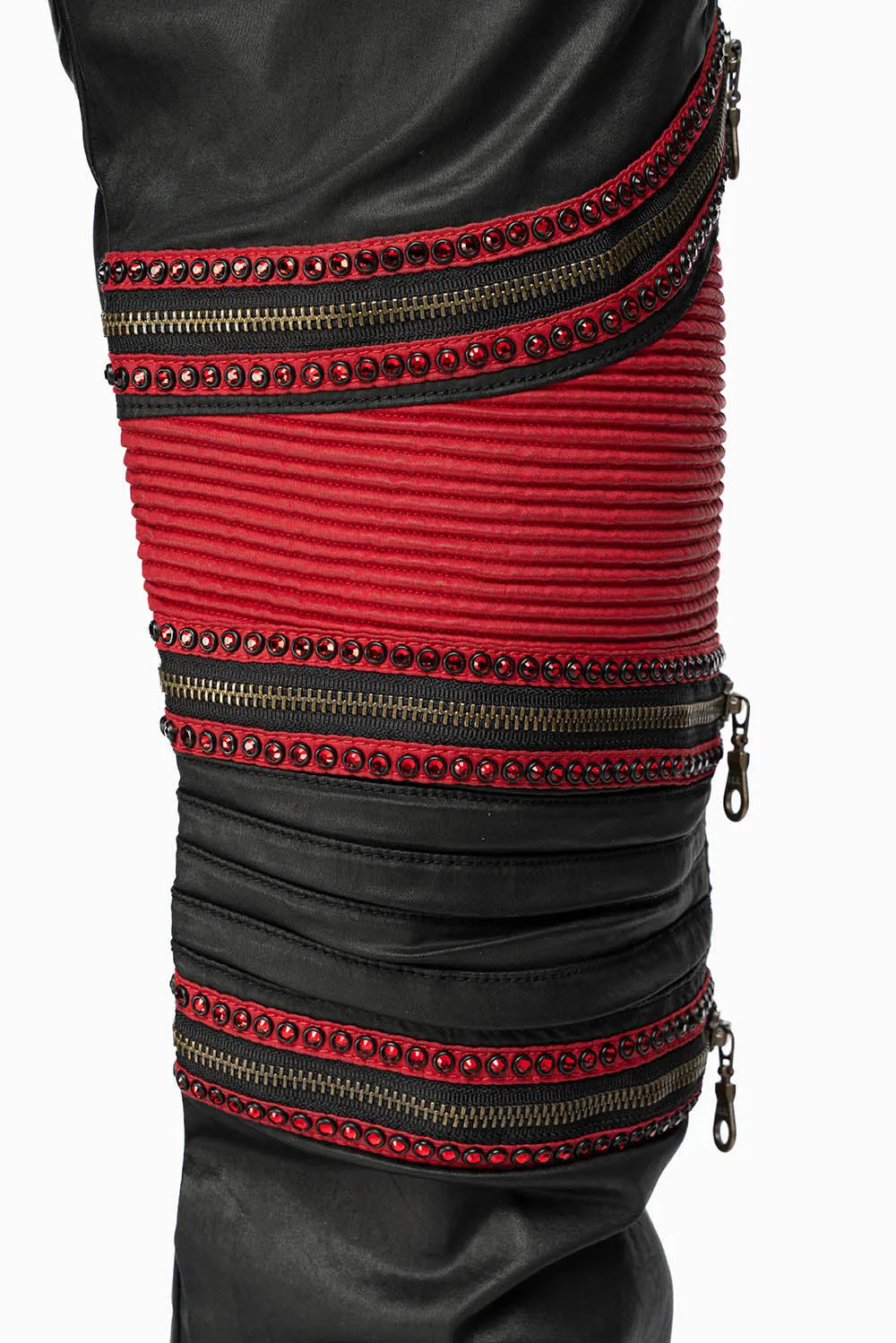 MENS THE SHOW BIKER JEANS IN BLACK DY FABRIC WITH RED INSERTS WITH EMBELLISHMENT sold by Robin's Jean product image thumbnail 2