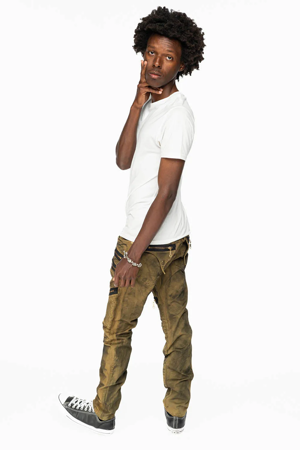 LONG FLAP BIKER IN SUPER NATURAL OLIVE WASH sold by Robin's Jean product image thumbnail 3