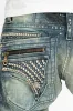 MINI FLAP MENS SLIM JEANS IN BLUE 4D DARK WASH WITH CRYSTALS AND SPIKE sold by Robin's Jean