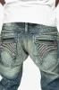MINI FLAP MENS SLIM JEANS IN BLUE 4D DARK WASH WITH CRYSTALS AND SPIKE sold by Robin's Jean