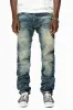 MINI FLAP MENS SLIM JEANS IN BLUE 4D DARK WASH WITH CRYSTALS AND SPIKE sold by Robin's Jean