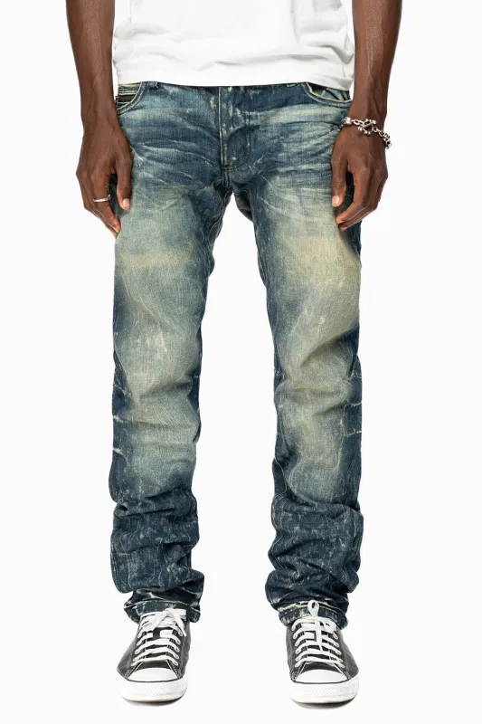 MINI FLAP MENS SLIM JEANS IN BLUE 4D DARK WASH WITH CRYSTALS AND SPIKE sold by Robin's Jean