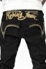 KILLER FLAP MENS SKINNY JEANS IN PURE BLACK WITH EMBELLISHED GOLD ROBIN’S LOGO AND CRYSTALS sold by Robin's Jean