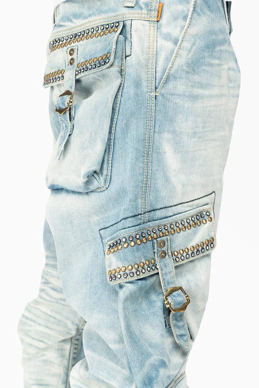 CARGO PANTS EMBELLISHED WITH CRYSTALS AND STUDS IN BLUE OMAHA LIGHT sold by Robin's Jean product image thumbnail 2