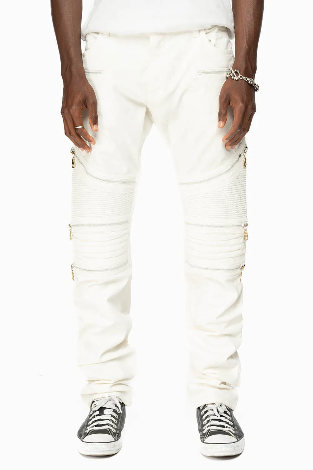 MENS THE SHOW BIKER JEANS IN WHITE COATING WASH sold by Robin's Jean