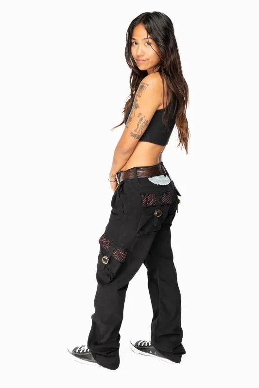 ROBINS NEW MILITARY STYLE CARGO PANTS IN BLACK WITH JET BLK AND RED CRYSTALS sold by Robin's Jean