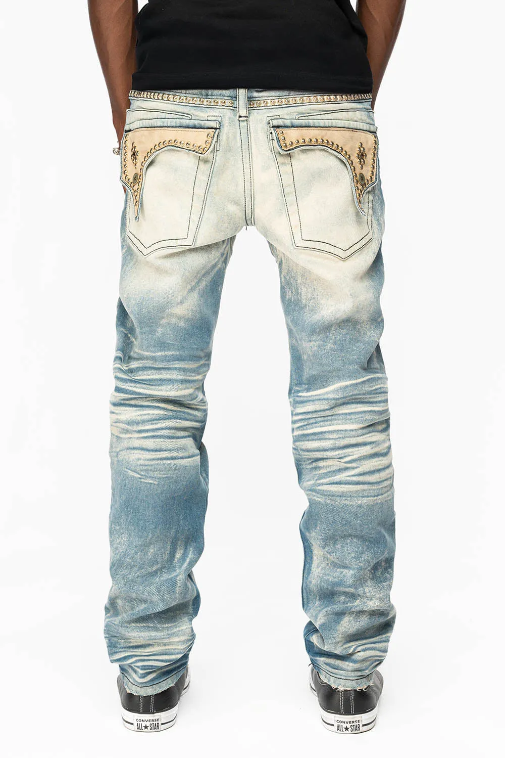 WESTERN STRAIGHT LEG JEAN IN OMAHA TAN WITH SUEDE POCKET EMBELLISHED WITH CRYSTALS/ STUDS sold by Robin's Jean product image thumbnail 5