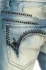 KILLER FLAP MENS STRAIGHT LEG JEAN IN OMAHA TAN BLUE WASH EMBELLISHED WITH JET BLK CRYSTAL sold by Robin's Jean