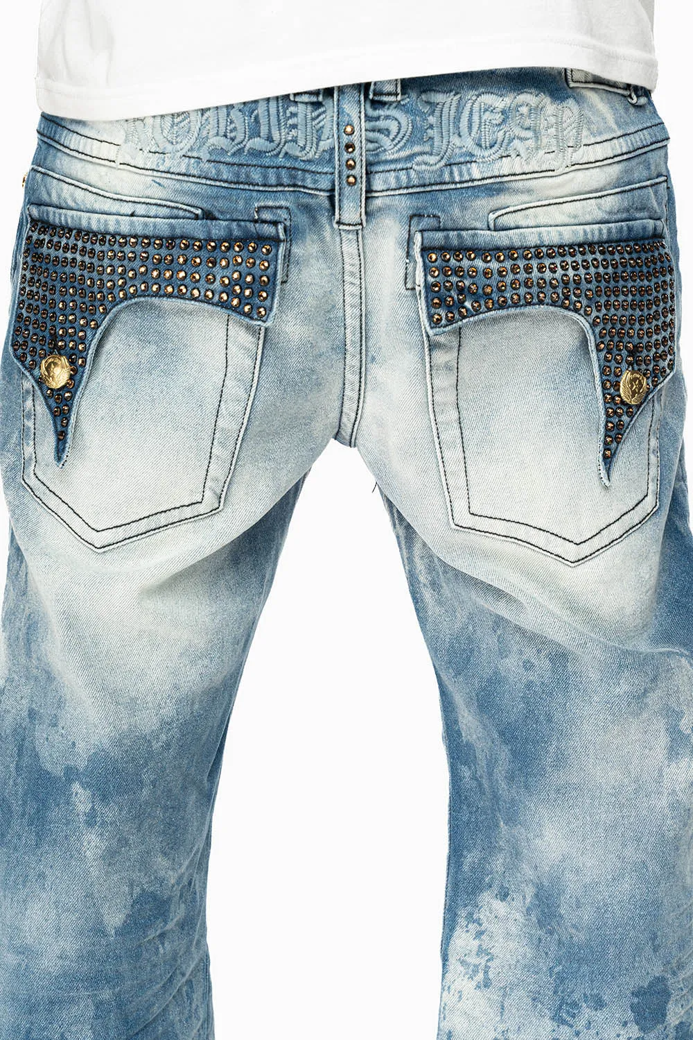 KILLER FLAP MENS STRAIGHT LEG JEAN IN CHEROKEE BLUE WASH EMBELLISHED WITH CRYSTAL sold by Robin's Jean product image thumbnail 4