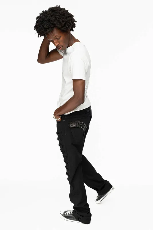 GYPSY REPAIRED STRAIGHT LEG JEANS LIMITED EDITION IN BLK EMBELLISHED WITH CRYSTALS sold by Robin's Jean