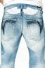 KILLER FLAP MENS STRAIGHT LEG JEAN IN OMAHA LIGHT BLUE WASH EMBELLISHED WITH JET BLK AND BLK DIAMOND CRYSTAL sold by Robin's Jean
