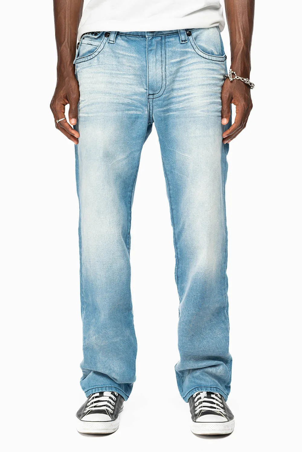 KILLER FLAP MENS STRAIGHT LEG JEAN IN OMAHA LIGHT BLUE WASH EMBELLISHED WITH J CRYSTAL sold by Robin's Jean product image thumbnail 3