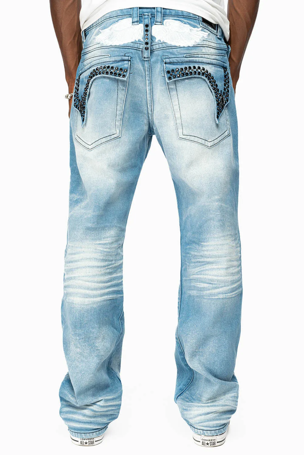 KILLER FLAP MENS STRAIGHT LEG JEAN IN OMAHA LIGHT BLUE WASH EMBELLISHED WITH J CRYSTAL sold by Robin's Jean product image thumbnail 5