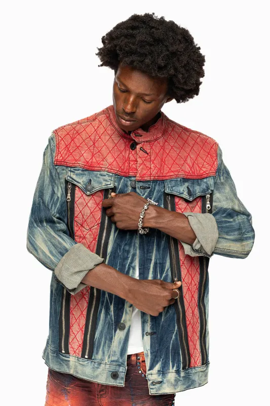ROBIN’S DENIM JACKET WITH ZIPPER AND RED PADDED INSERT sold by Robin's Jean