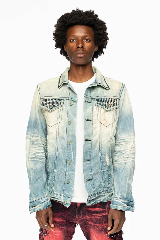 VINTAGE 5D LIGHT BLUE JACKET WITH BLACK EMBROIDERED LOGO WINGS WITH EMBELLISHMENT sold by Robin's Jean