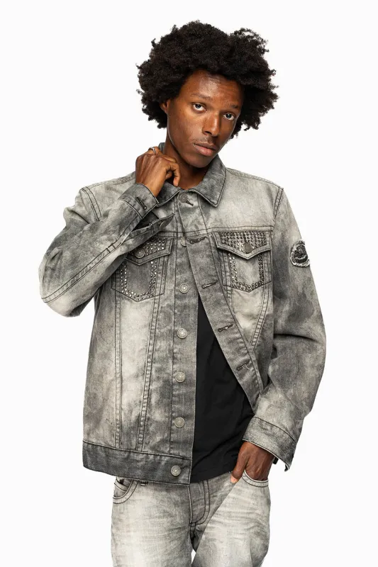 ROBINS MOTORCYCLE CLUB DENIM JACKET LIMITED EDITION IN GREY CHEROKEE WASH EMBELLISHED WITH CRYSTALS sold by Robin's Jean