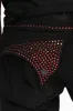 LONG FLAP SLIM FIT MENS JEANS WITH RED CRYSTALS IN OVER-DYE BLACK sold by Robin's Jean