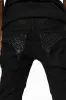 LONG FLAP SLIM FIT MENS JEANS WITH JET BLK CRYSTALS IN OVER-DYE BLACK sold by Robin's Jean