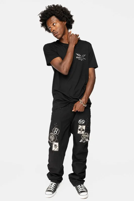 GYPSY STRAIGHT LEG JEANS LIMITED EDITION WITH PATCHES EMBELLISHED WITH CRYSTALS IN PURE BLK sold by Robin's Jean